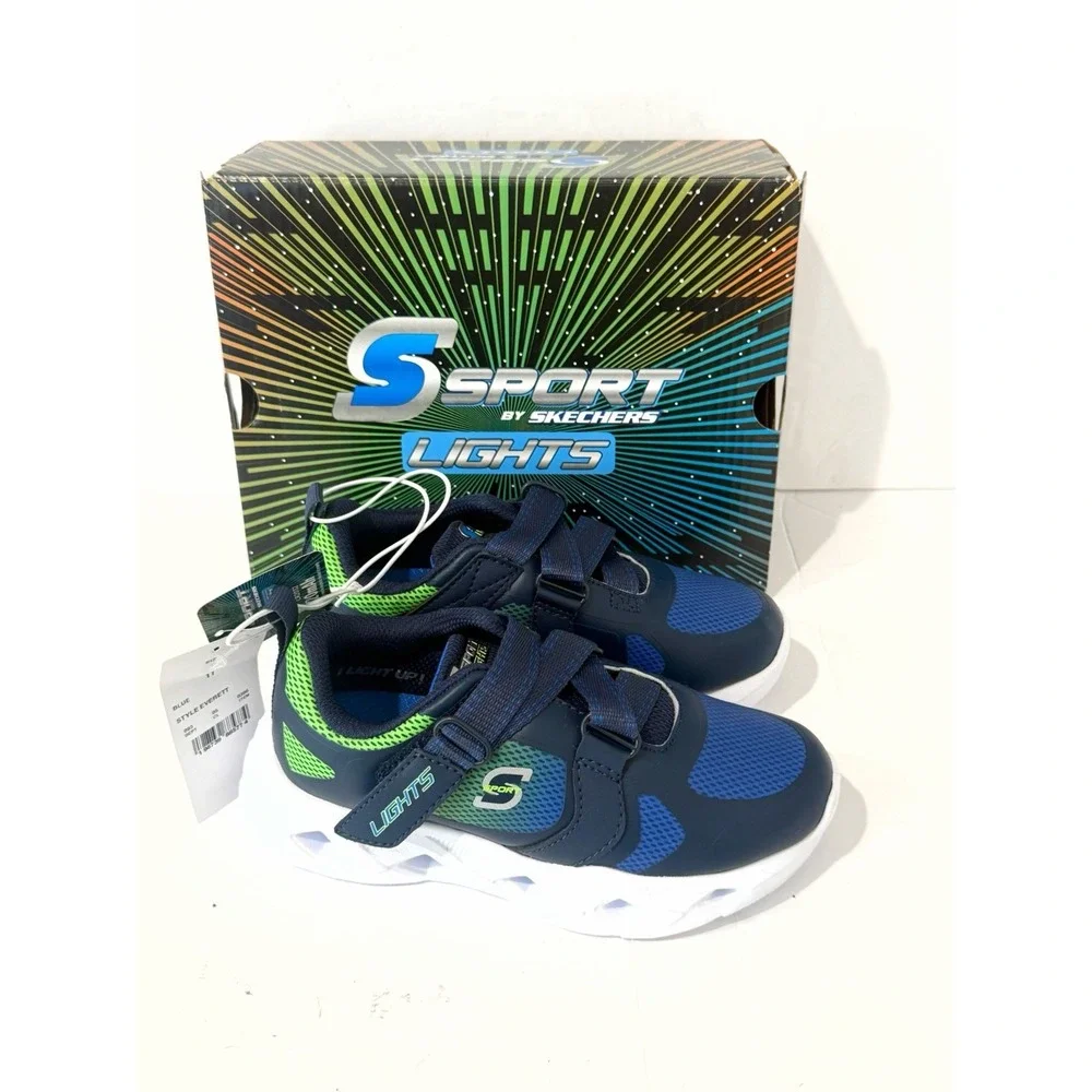 SKECHERS Boys Sport Lights Sneakers Shoes 11 Kids Blue School Fall Walking Run